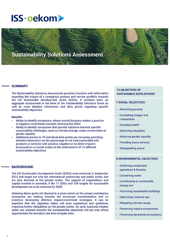 ISS-oekom Sustainability Solutions Assessment ISS-oekom Sustainability Solutions Assessment