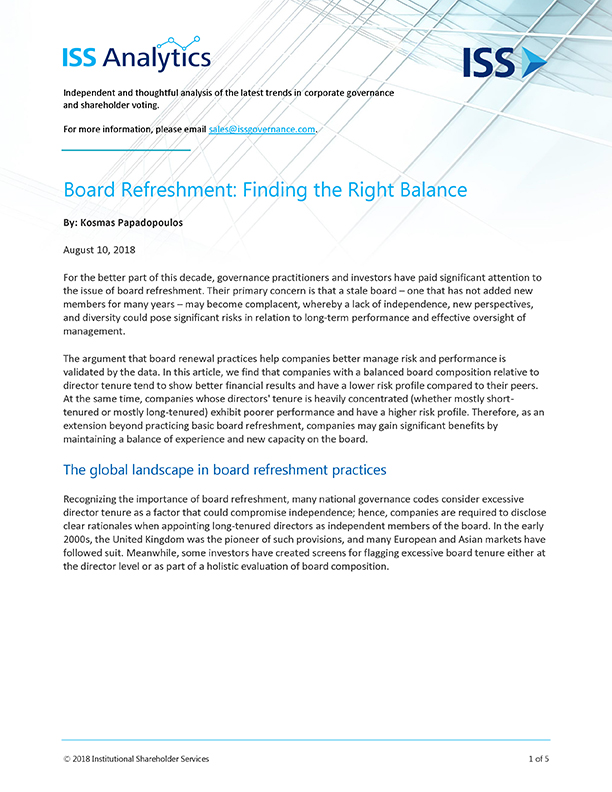 Board Refreshment: Finding the Right Balance