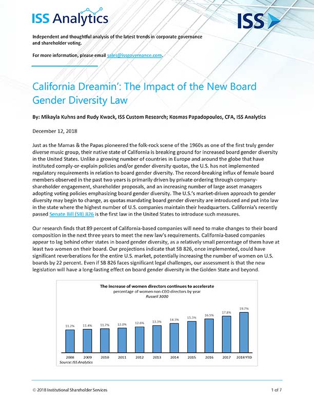 California Dreamin’: The Impact of the New Board Gender Diversity Law