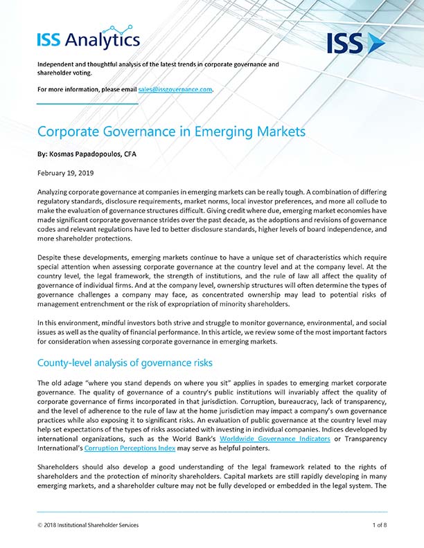 Corporate Governance in Emerging Markets Corporate Governance in Emerging Markets