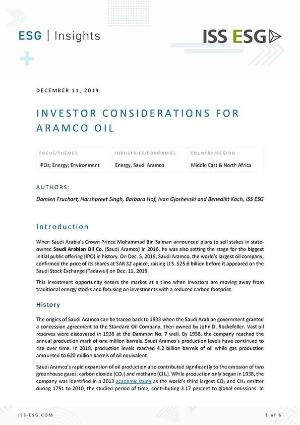 Investor Considerations for Aramco Oil Investor Considerations for Aramco Oil