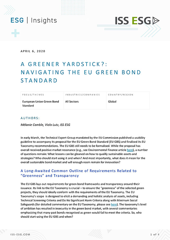 A Greener Yardstick?: Navigating the EU Green Bond Standard A Greener Yardstick?: Navigating the EU Green Bond Standard