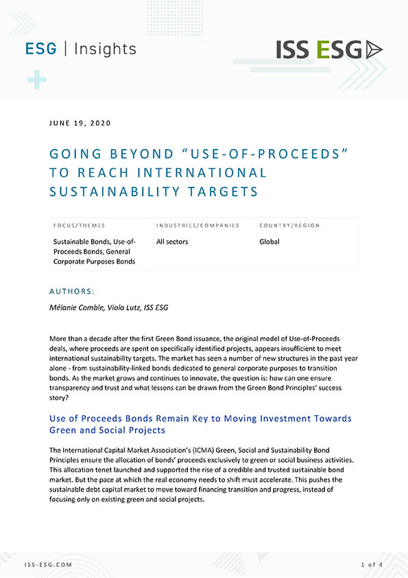 Going Beyond “Use-of-Proceeds” to Reach International Sustainability Targets Going Beyond “Use-of-Proceeds” to Reach International Sustainability Targets