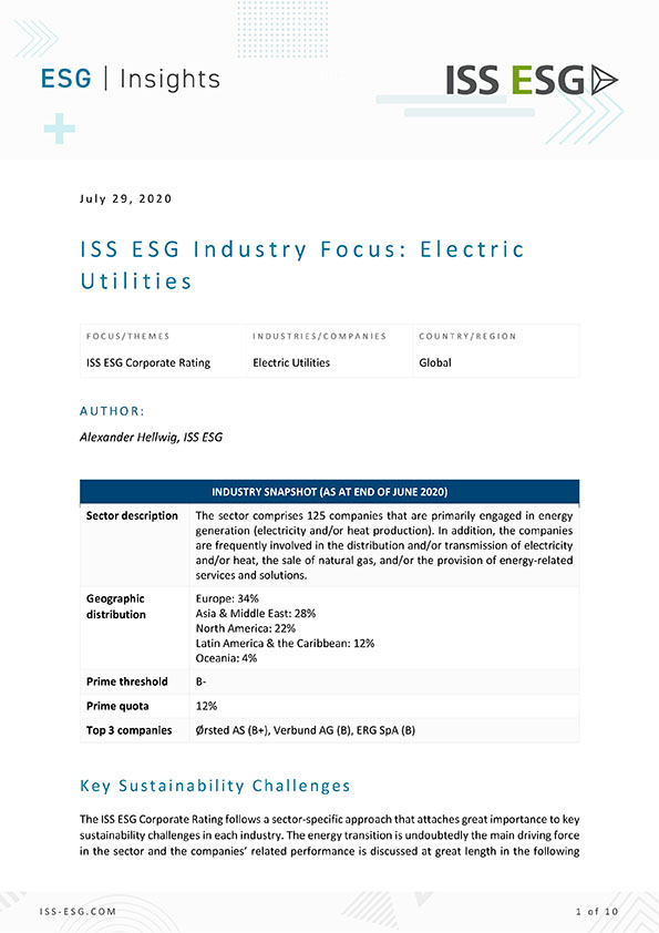 ISS ESG Industry Focus: Electric Utilities