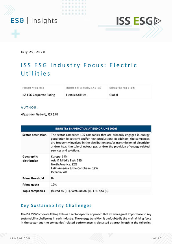 ISS ESG Industry Focus: Electric Utilities ISS ESG Industry Focus: Electric Utilities
