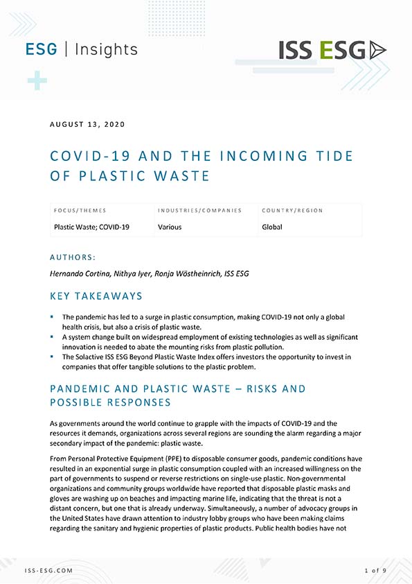 COVID-19 and the Incoming Tide of Plastic Waste COVID-19 and the Incoming Tide of Plastic Waste