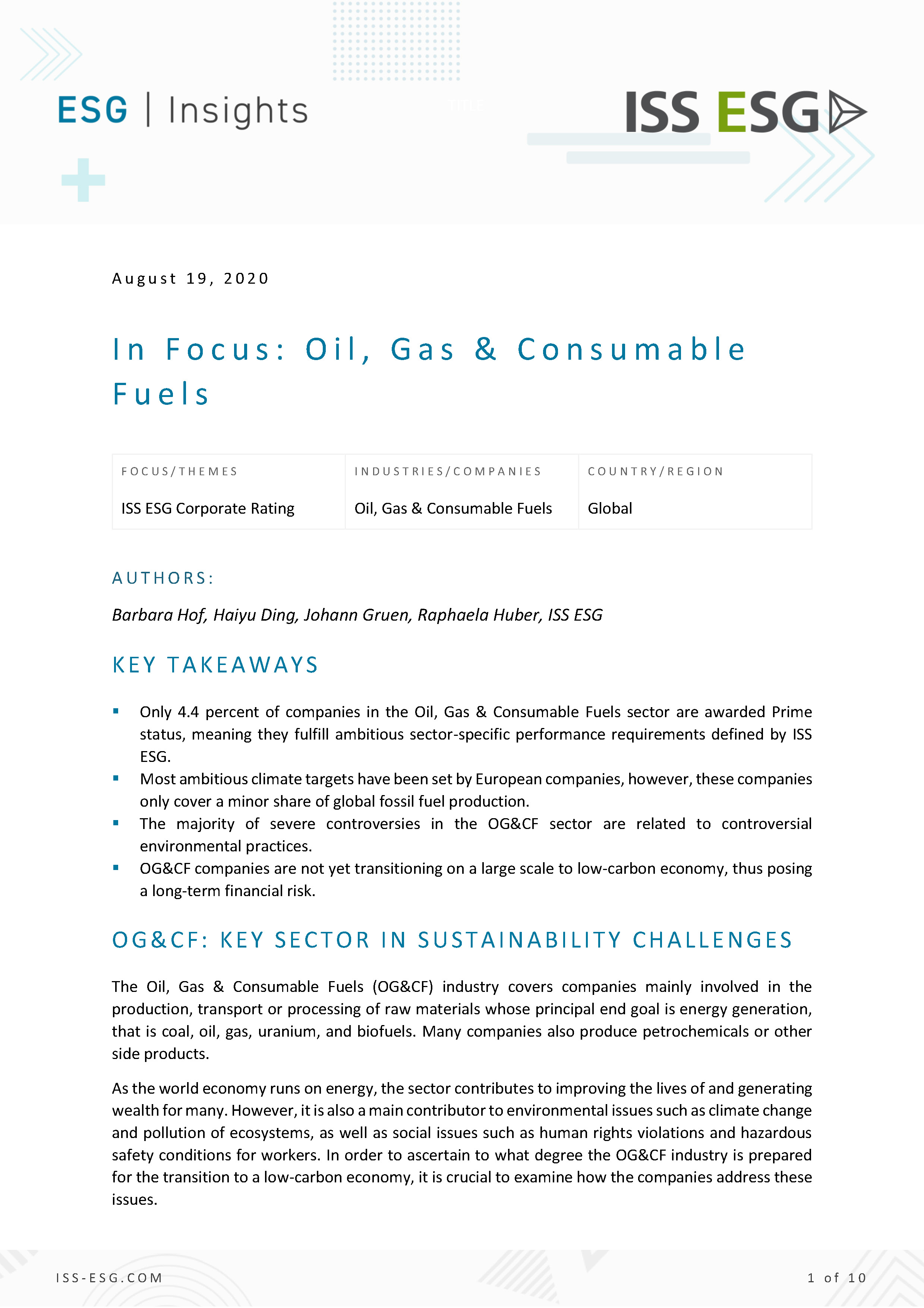 In Focus: Oil, Gas & Consumable Fuels In Focus: Oil, Gas & Consumable Fuels