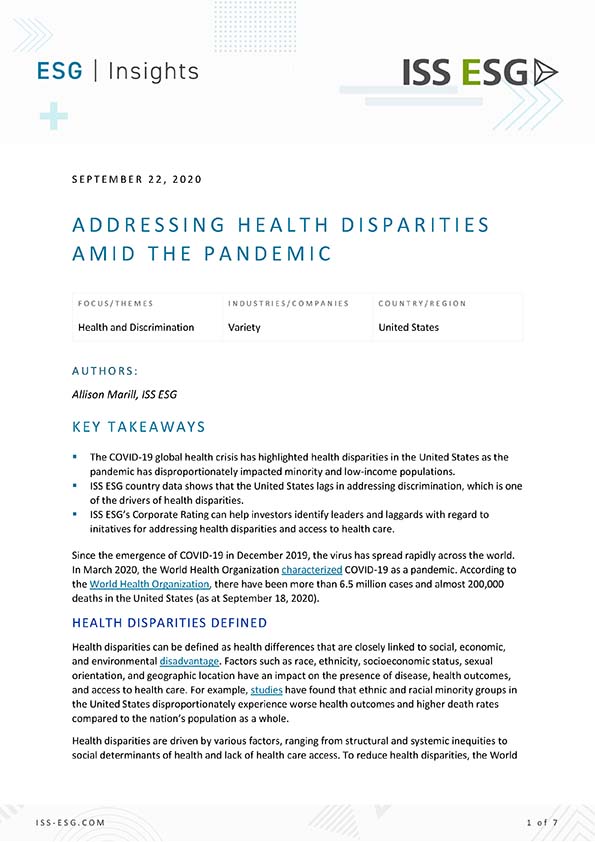 Addressing Health Disparities Amid the Pandemic Addressing Health Disparities Amid the Pandemic