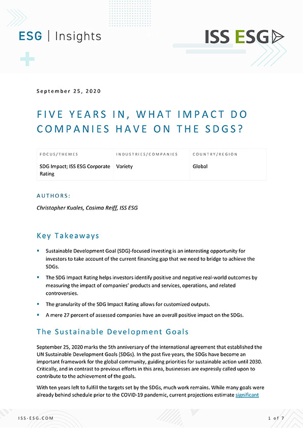 Five Years In, What Impact Do Companies Have on the SDGs? Five Years In, What Impact Do Companies Have on the SDGs?