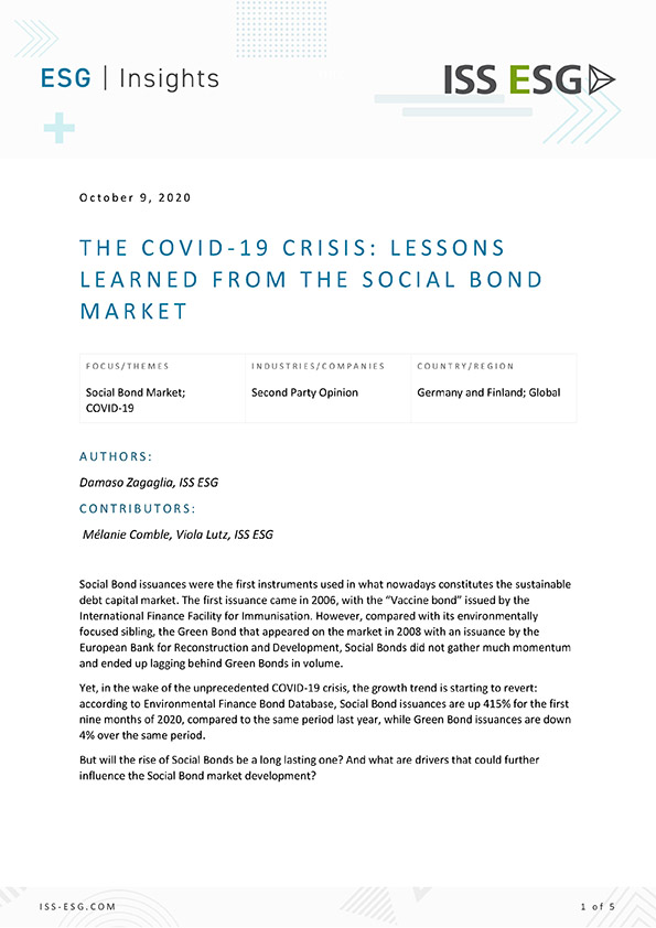 The COVID-19 Crisis: Lessons Learned from the Social Bond Market The COVID-19 Crisis: Lessons Learned from the Social Bond Market