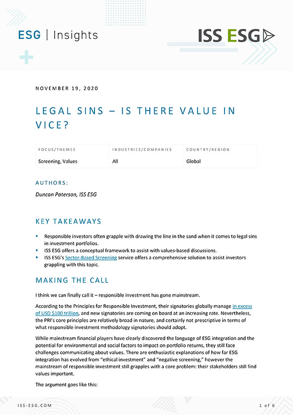 Legal Sins – Is There Value in Vice? Legal Sins – Is There Value in Vice?