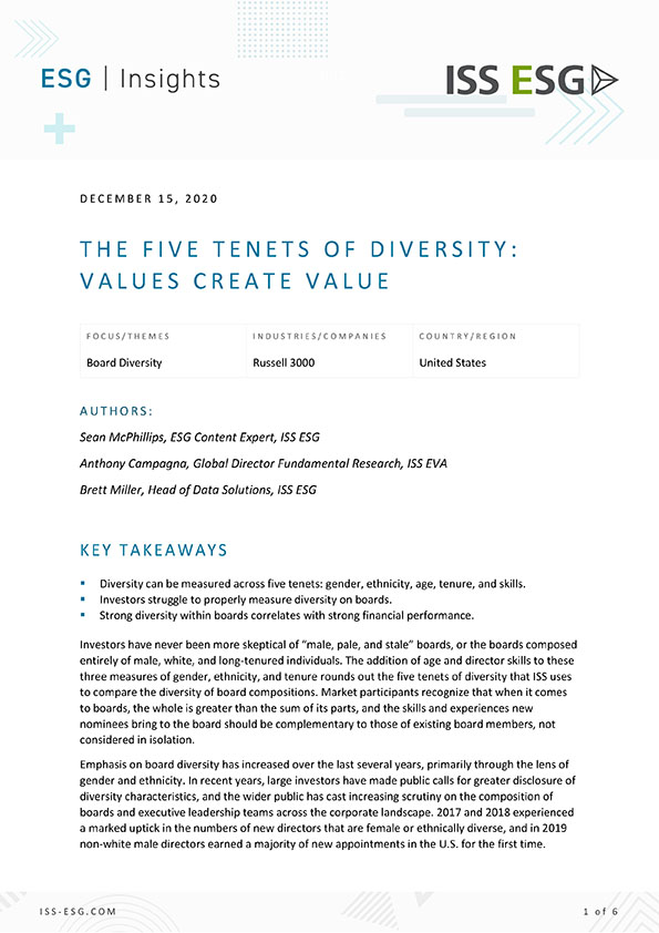 The Five Tenets of Diversity: Values Create Value