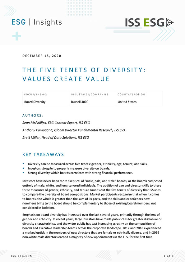 The Five Tenets of Diversity: Values Create Value The Five Tenets of Diversity: Values Create Value