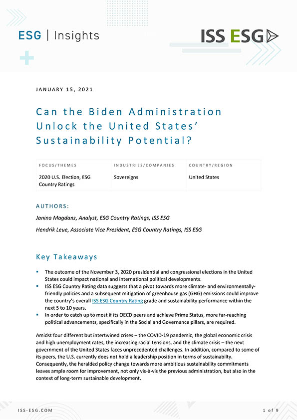 Can the Biden Administration Unlock the United States’ Sustainability Potential? Can the Biden Administration Unlock the United States’ Sustainability Potential?