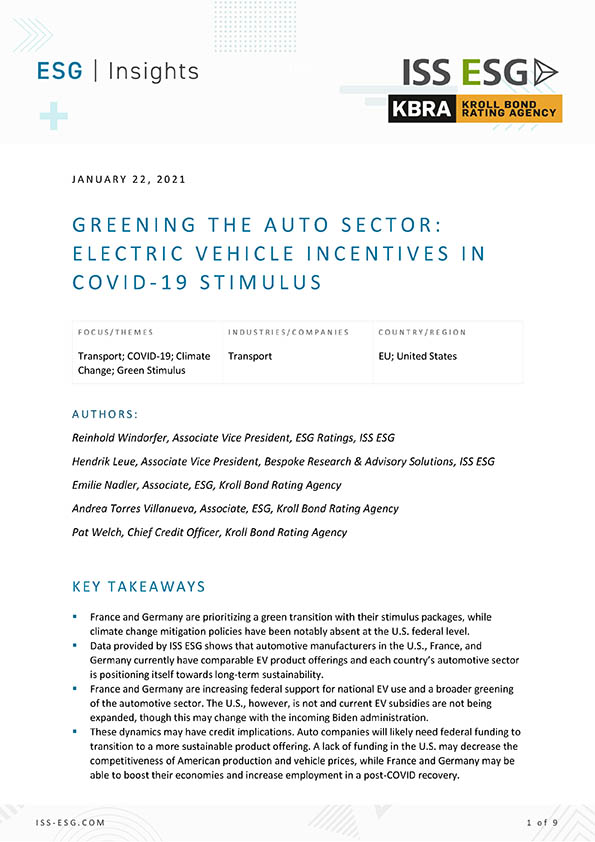Greening The Auto Sector: Electric Vehicle Incentives in COVID-19 Stimulus Greening The Auto Sector: Electric Vehicle Incentives in COVID-19 Stimulus