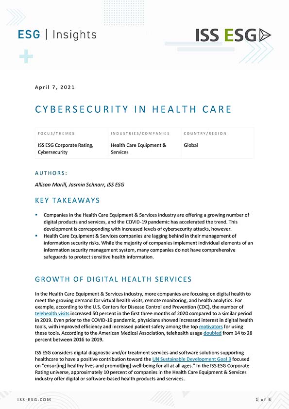 Cybersecurity in Health Care