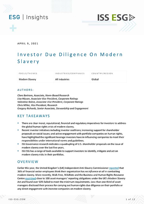Investor Due Diligence On Modern Slavery