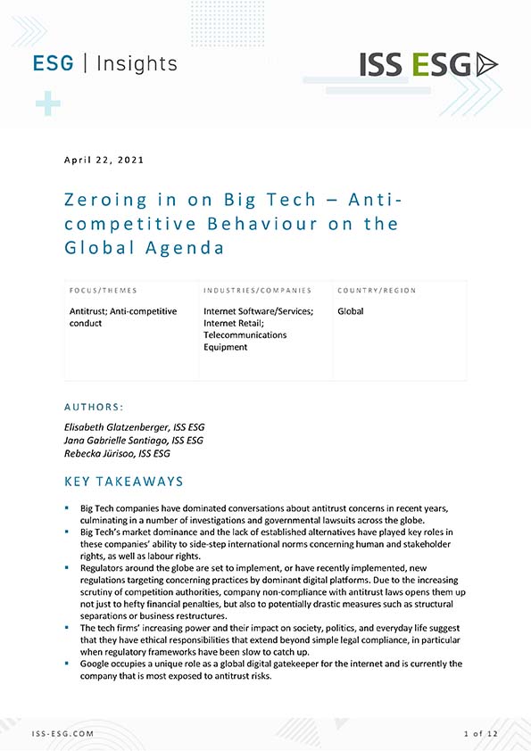Zeroing in on Big Tech – Anti-competitive Behaviour on the Global Agenda Zeroing in on Big Tech – Anti-competitive Behaviour on the Global Agenda