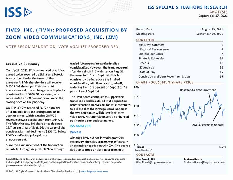 Five9, Inc. (FIVN): Proposed Acquisition by Zoom Video Communications, Inc. (ZM) Five9, Inc. (FIVN): Proposed Acquisition by Zoom Video Communications, Inc. (ZM)