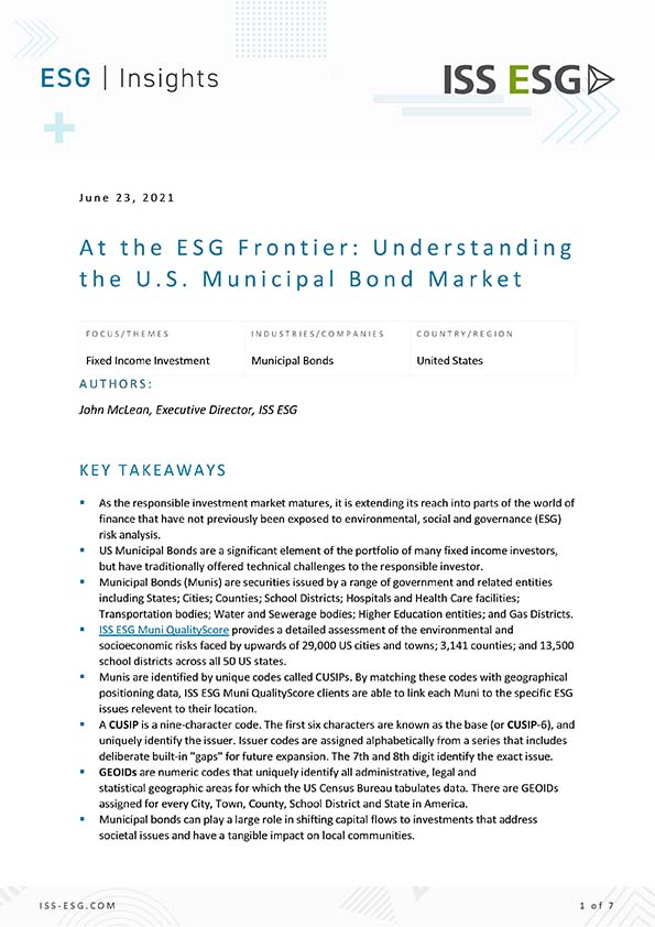 At the ESG Frontier: Understanding the U.S. Municipal Bond Market