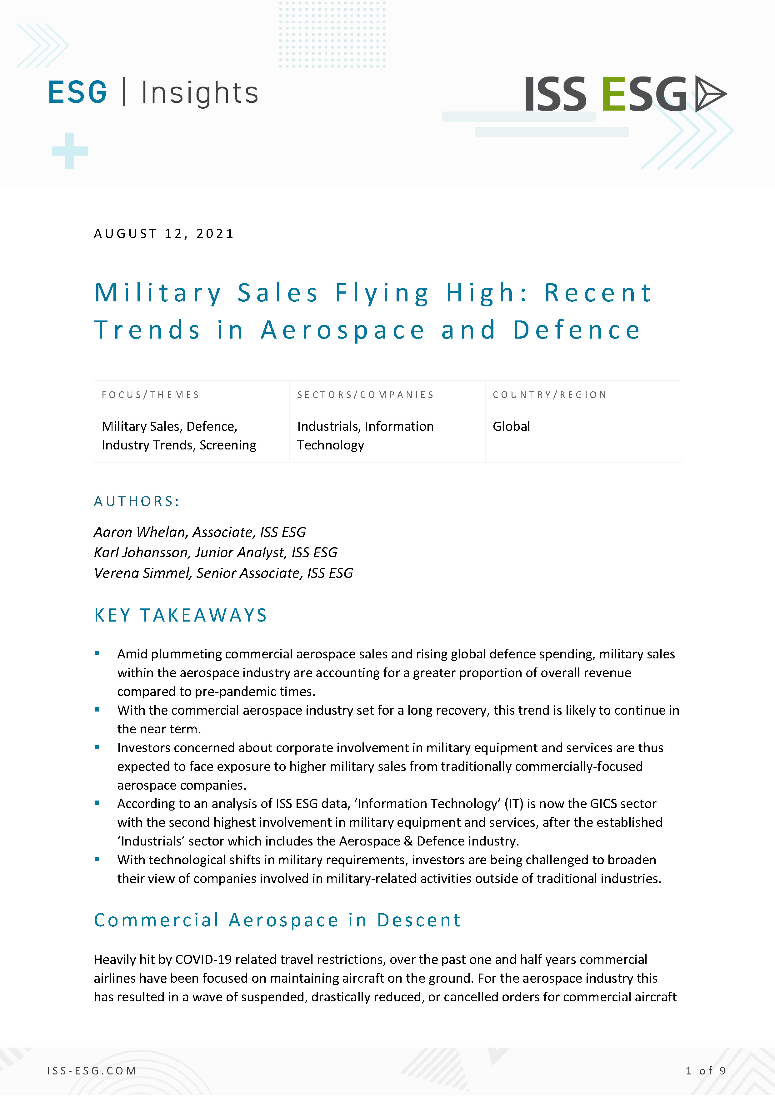 Military Sales Flying High: Recent Trends in Aerospace and Defence