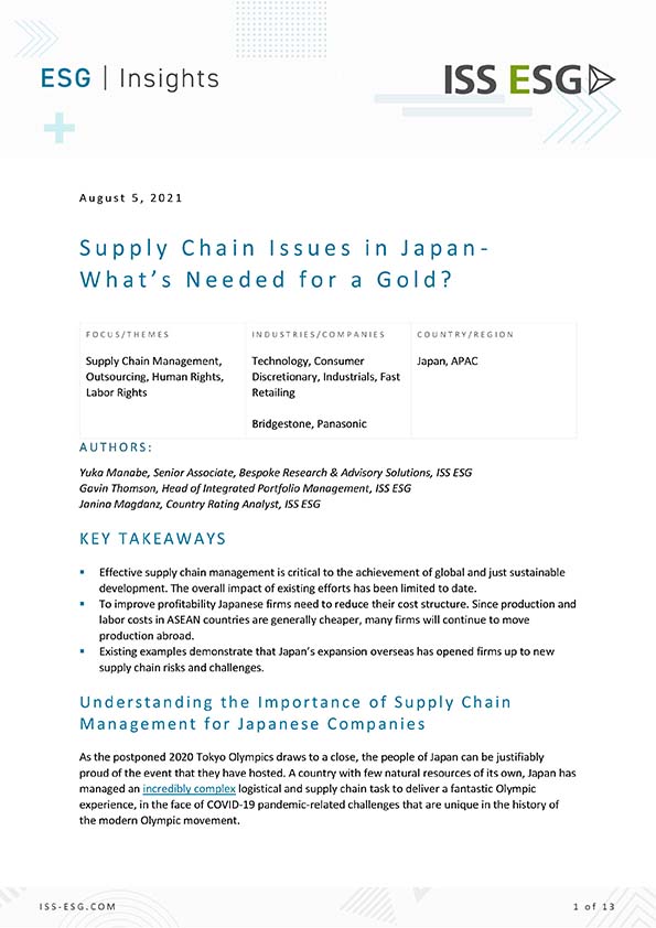 Supply Chain Issues in Japan – What’s Needed for a Gold?
