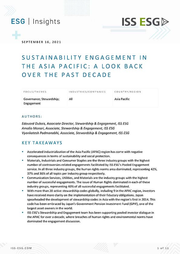 Sustainability Engagement in the Asia Pacific: A Look Back Over the Past Decade