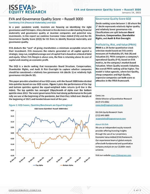 EVA and Governance QualityScore – Russell 3000