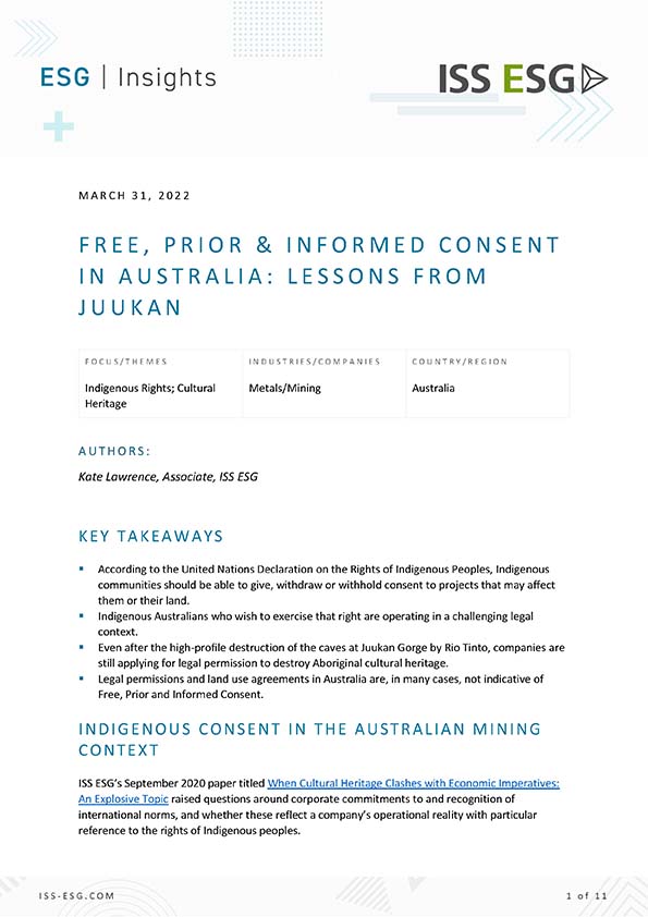Free, Prior & Informed Consent in Australia: Lessons from Juukan