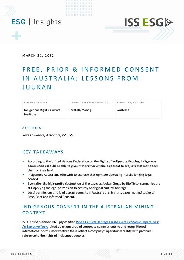 Free, Prior & Informed Consent in Australia: Lessons from Juukan Free, Prior & Informed Consent in Australia: Lessons from Juukan