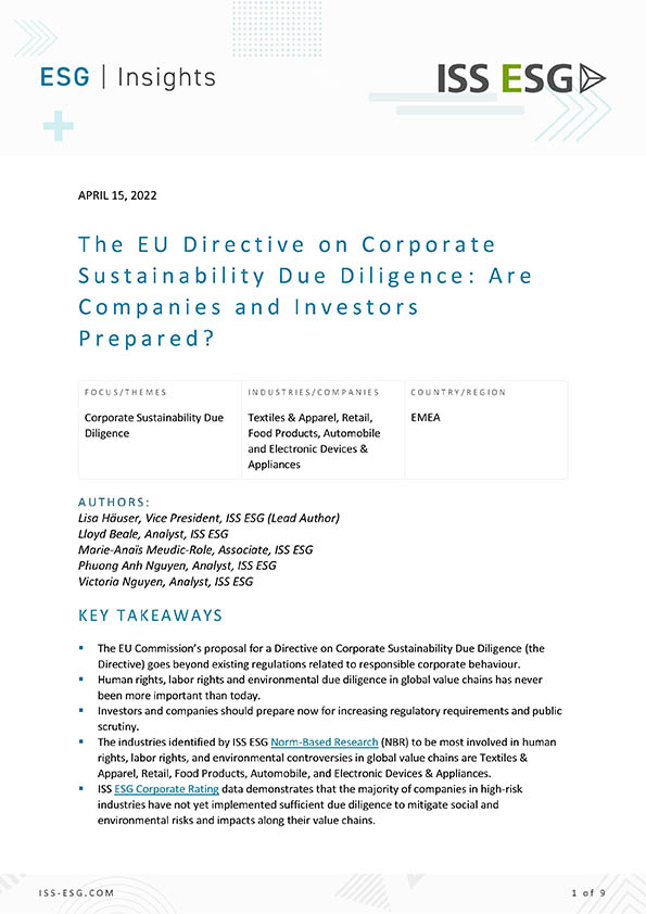 The EU Directive on Corporate Sustainability Due Diligence: Are Companies and Investors Prepared?
