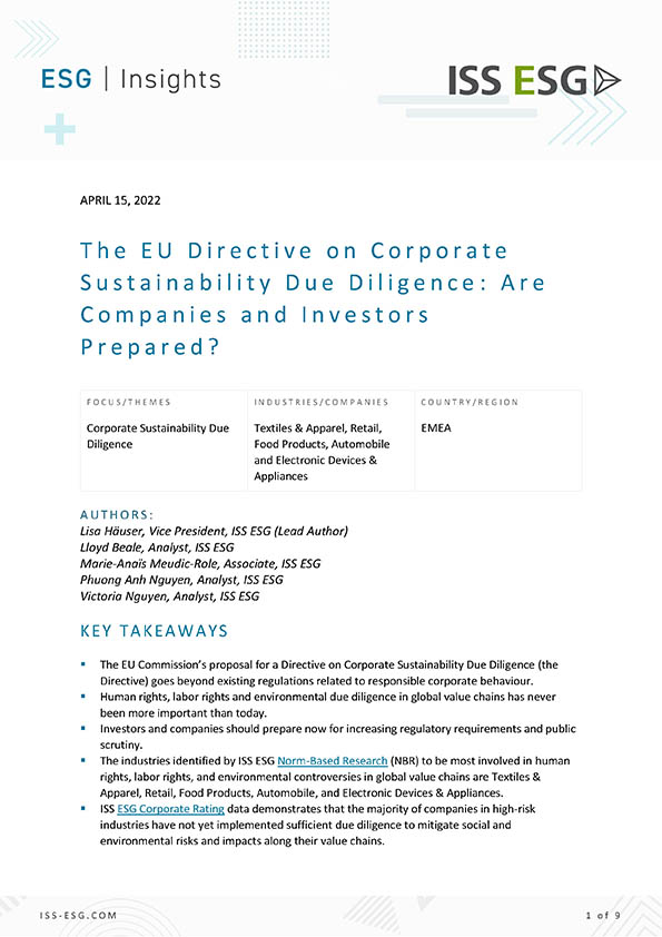 The EU Directive on Corporate Sustainability Due Diligence: Are Companies and Investors Prepared? The EU Directive on Corporate Sustainability Due Diligence: Are Companies and Investors Prepared?