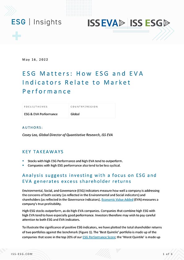 ESG Matters: How ESG and EVA Indicators Relate to Market Performance