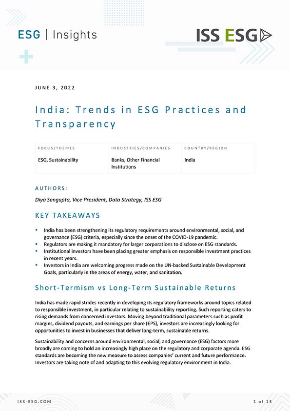 India: Trends in ESG Practices and Transparency India: Trends in ESG Practices and Transparency