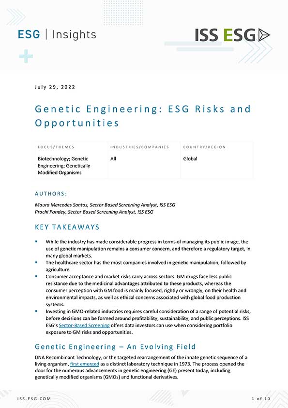 Genetic Engineering: ESG Risks and Opportunities