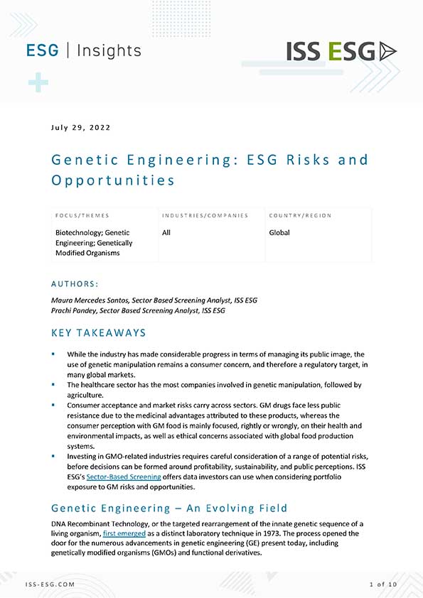 Genetic Engineering: ESG Risks and Opportunities Genetic Engineering: ESG Risks and Opportunities