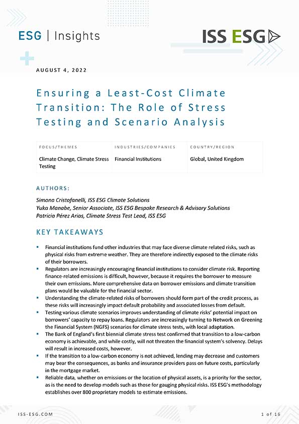 Ensuring a Least-Cost Climate Transition: The Role of Stress Testing and Scenario Analysis