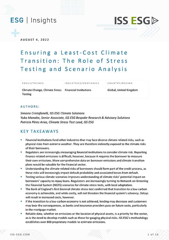 Ensuring a Least-Cost Climate Transition: The Role of Stress Testing and Scenario Analysis Ensuring a Least-Cost Climate Transition: The Role of Stress Testing and Scenario Analysis