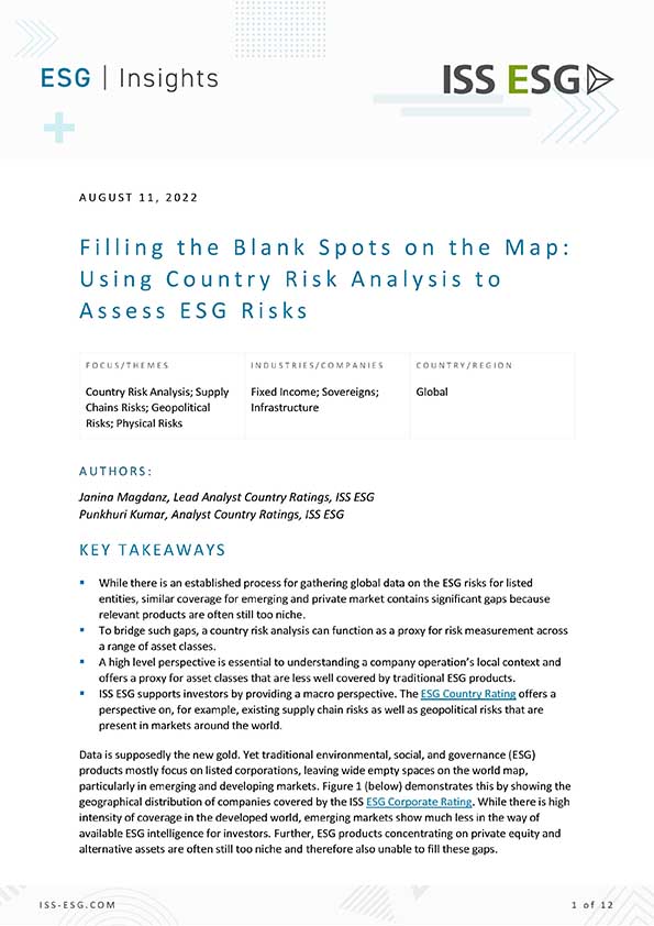 Filling the Blank Spots on the Map: Using Country Risk Analysis to Assess ESG Risks Filling the Blank Spots on the Map: Using Country Risk Analysis to Assess ESG Risks