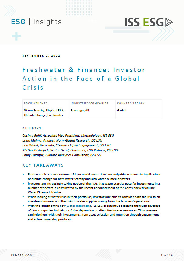 Freshwater & Finance: Investor Action in the Face of a Global Crisis