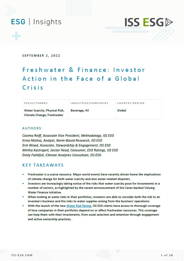Freshwater & Finance: Investor Action in the Face of a Global Crisis Freshwater & Finance: Investor Action in the Face of a Global Crisis