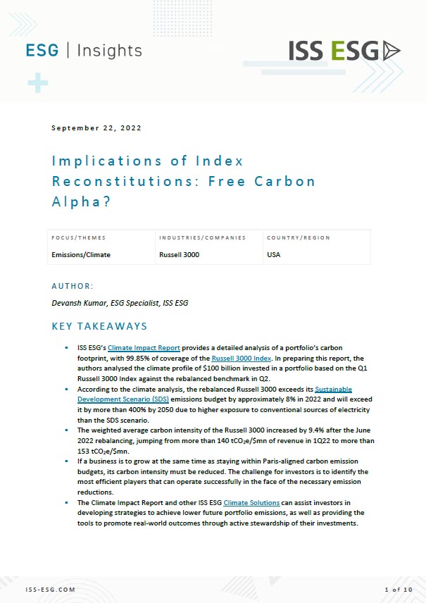 Implications of Index Reconstitutions: Free Carbon Alpha?