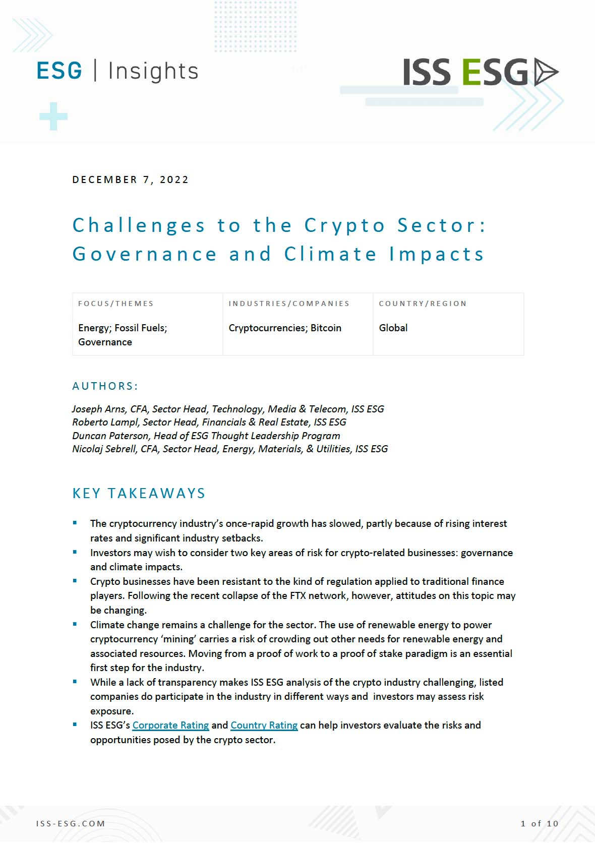 Challenges to the Crypto Sector: Governance and Climate Impacts