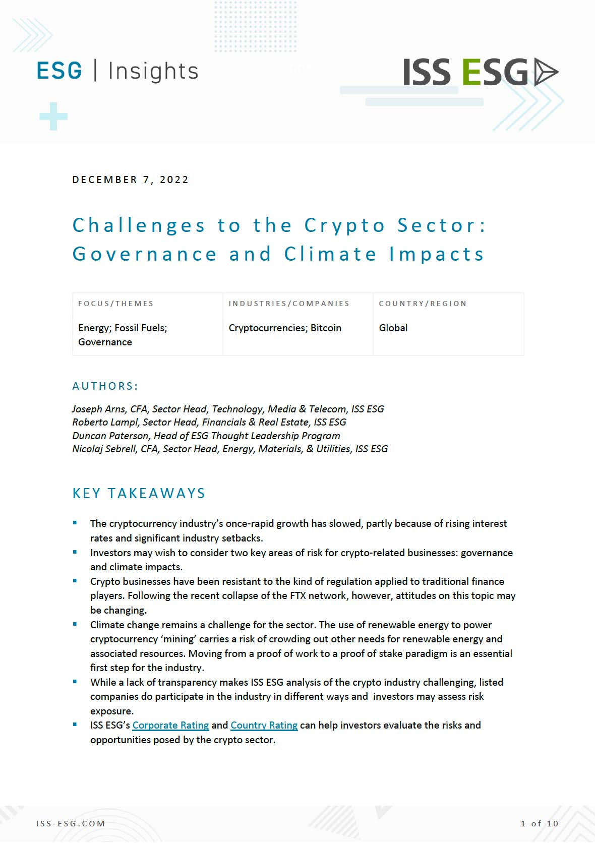 Challenges to the Crypto Sector: Governance and Climate Impacts Challenges to the Crypto Sector: Governance and Climate Impacts