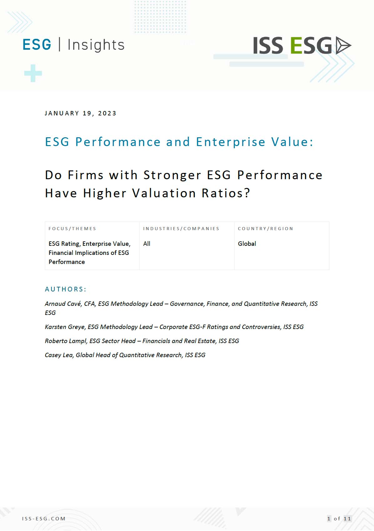 ESG Performance and Enterprise Value: Do Firms with Stronger ESG Performance Have Higher Valuation Ratios?