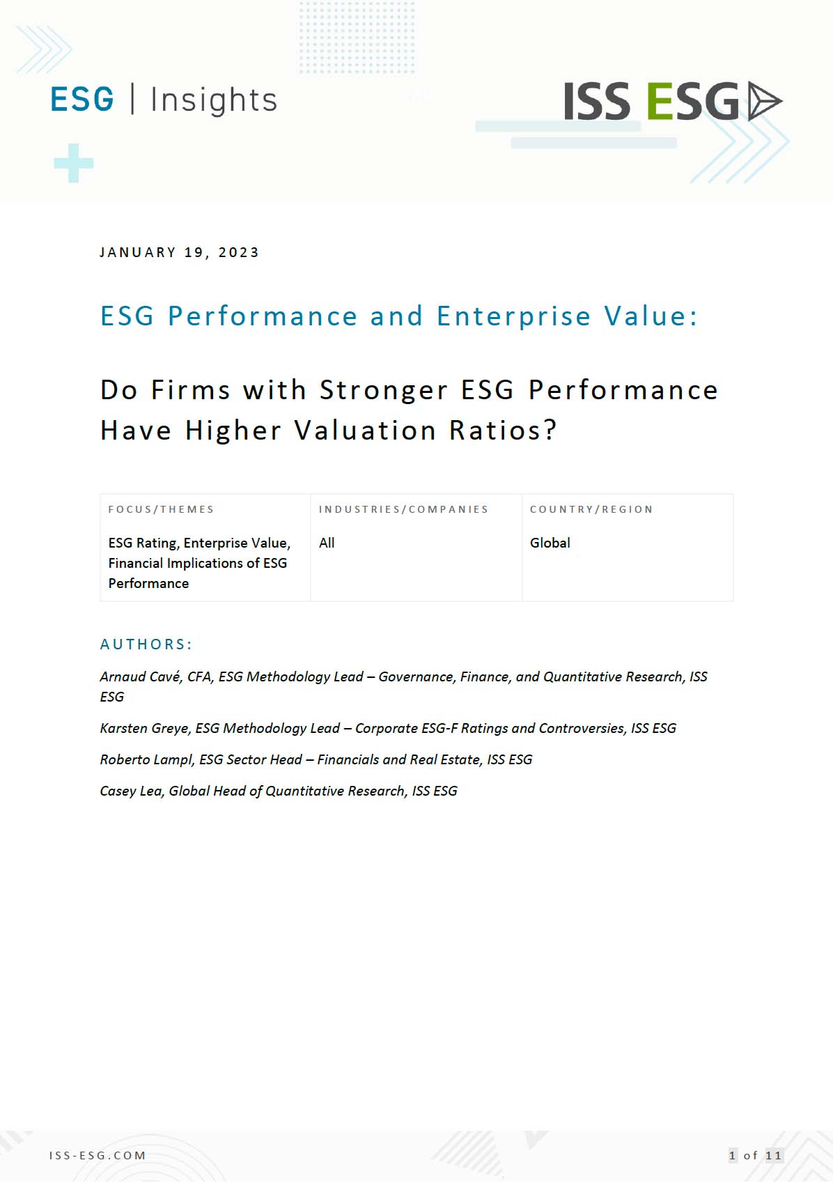ESG Performance and Enterprise Value: Do Firms with Stronger ESG Performance Have Higher Valuation Ratios? ESG Performance and Enterprise Value: Do Firms with Stronger ESG Performance Have Higher Valuation Ratios?