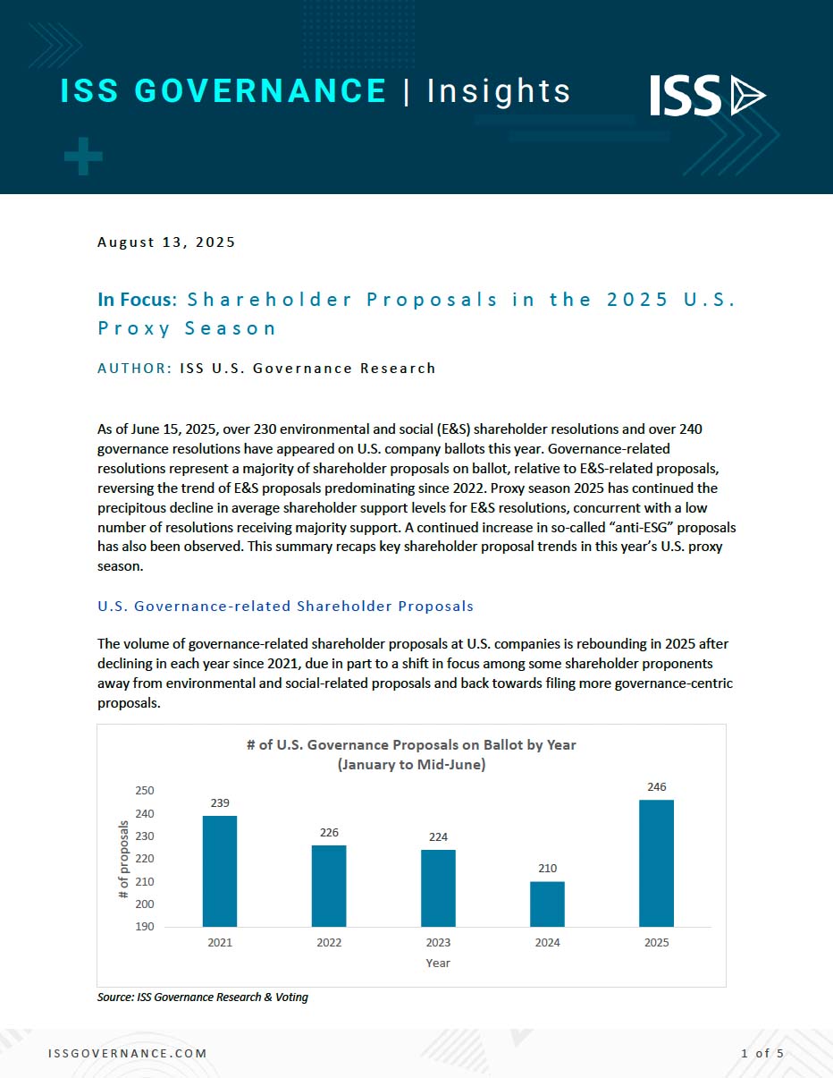 In Focus: Shareholder Proposals in the 2025 U.S. Proxy Season